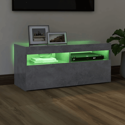 Móvel de TV - Modulo de TV - Armário de TV com luzes LED 90x35x40 cm cinzento cimento