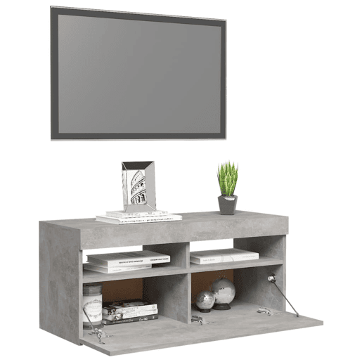 Móvel de TV - Modulo de TV - Armário de TV com luzes LED 90x35x40 cm cinzento cimento