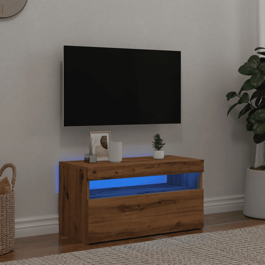 Móvel TV - Modulo de TV - Armário de TV c luzes LED derivados de madeira carvalho artisiano