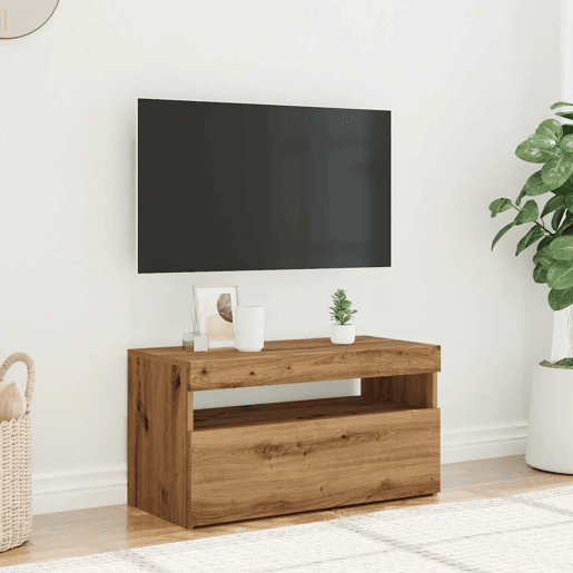 Móvel TV - Modulo de TV - Armário de TV c luzes LED derivados de madeira carvalho artisiano