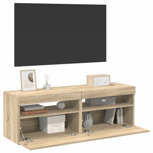 móveis de TV - Armários TV com luzes LED 2 pcs 60x35x40 cm carvalho sonoma