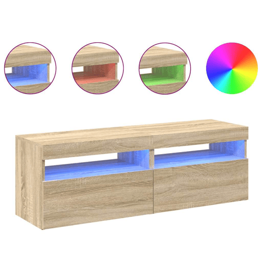 móveis de TV - Armários TV com luzes LED 2 pcs 60x35x40 cm carvalho sonoma
