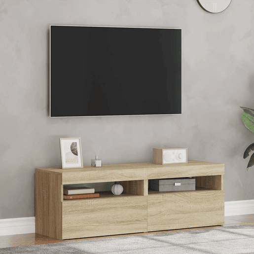 móveis de TV - Armários TV com luzes LED 2 pcs 60x35x40 cm carvalho sonoma