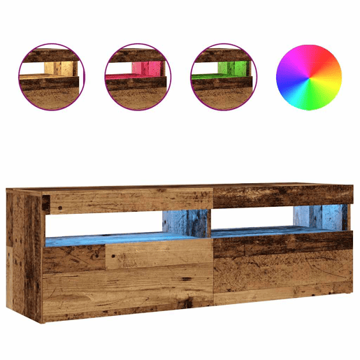 Móvel de TV - Modulo de TV - Armário de TV com luzes LED derivados de madeira madeira velha