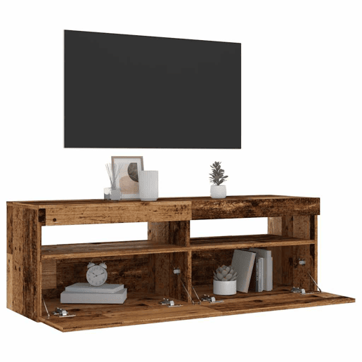 Móvel de TV - Modulo de TV - Armário de TV com luzes LED derivados de madeira madeira velha