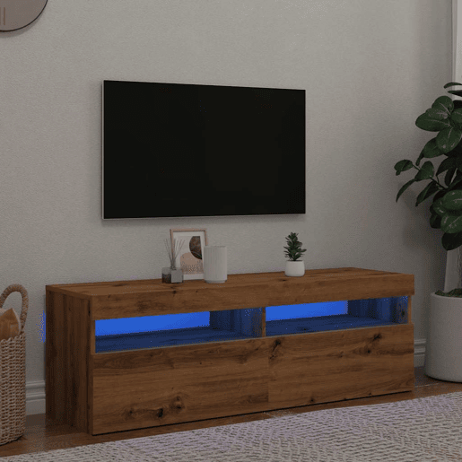 Móvel TV - Modulo de TV - Armário de TV c luzes LED derivados de madeira carvalho artisiano