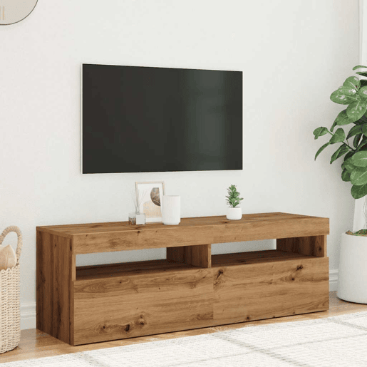 Móvel TV - Modulo de TV - Armário de TV c luzes LED derivados de madeira carvalho artisiano