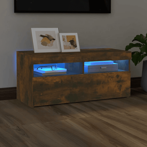 Móvel de TV - Modulo de TV - Armário de TV com luzes LED 90x35x40 cm carvalho fumado