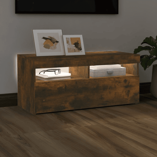 Móvel de TV - Modulo de TV - Armário de TV com luzes LED 90x35x40 cm carvalho fumado