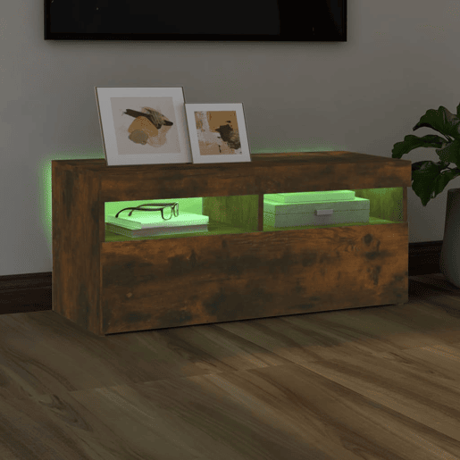Móvel de TV - Modulo de TV - Armário de TV com luzes LED 90x35x40 cm carvalho fumado