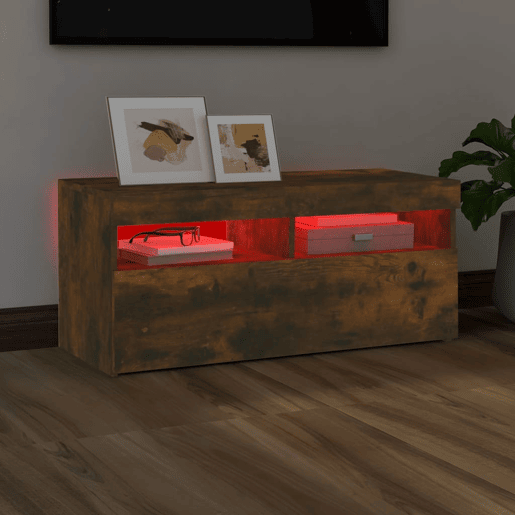 Móvel de TV - Modulo de TV - Armário de TV com luzes LED 90x35x40 cm carvalho fumado