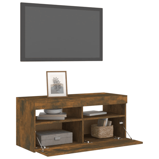 Móvel de TV - Modulo de TV - Armário de TV com luzes LED 90x35x40 cm carvalho fumado