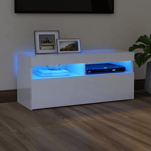 Móvel de TV - Modulo de TV - Armário de TV com luzes LED 90x35x40 cm branco brilhante