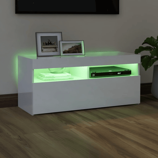 Móvel de TV - Modulo de TV - Armário de TV com luzes LED 90x35x40 cm branco brilhante