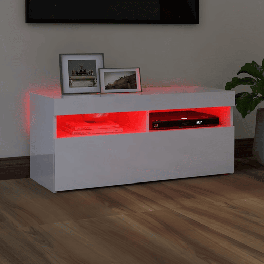 Móvel de TV - Modulo de TV - Armário de TV com luzes LED 90x35x40 cm branco brilhante