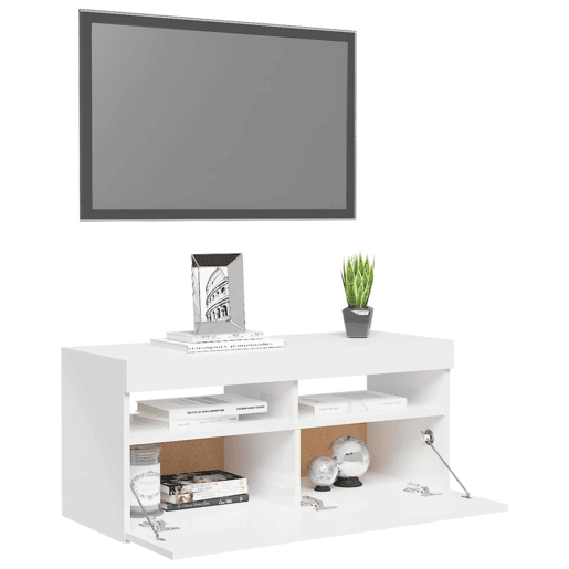 Móvel de TV - Modulo de TV - Armário de TV com luzes LED 90x35x40 cm branco brilhante