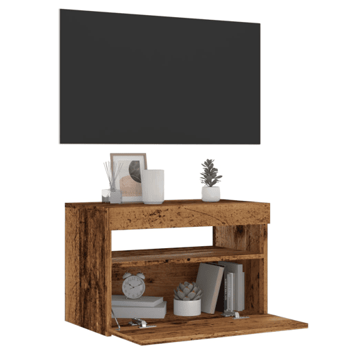 Móvel de TV - Modulo de TV - Armário de TV com luzes LED derivados de madeira madeira velha