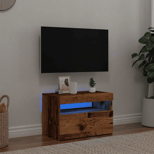 Móvel de TV - Modulo de TV - Armário de TV com luzes LED derivados de madeira madeira velha