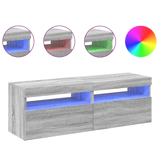 móveis de TV - Armários TV com luzes LED 2 pcs 60x35x40 cm sonoma cinza
