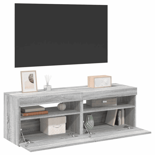 móveis de TV - Armários TV com luzes LED 2 pcs 60x35x40 cm sonoma cinza