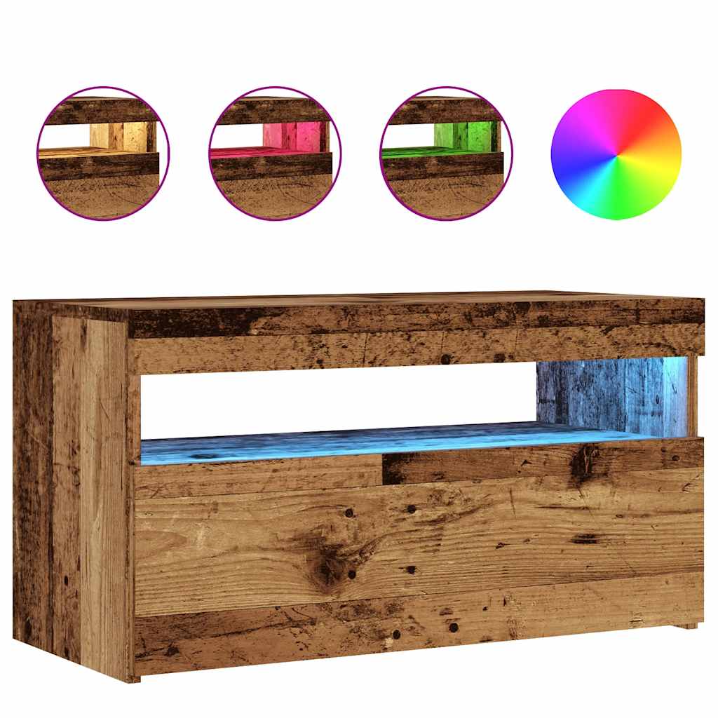 mueble tv - mesa de tv luces led madera ingenieria envejecida 75x35x40 cm