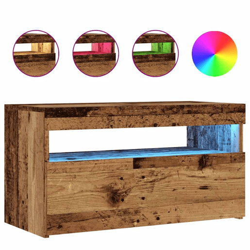 Móvel de TV - Modulo de TV - Armário de TV com luzes LED derivados de madeira madeira velha