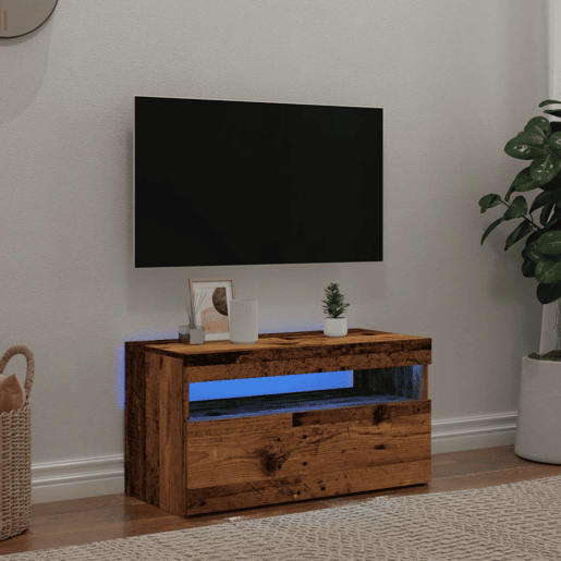 Móvel de TV - Modulo de TV - Armário de TV com luzes LED derivados de madeira madeira velha