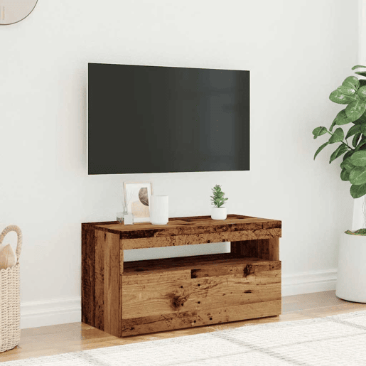 Móvel de TV - Modulo de TV - Armário de TV com luzes LED derivados de madeira madeira velha