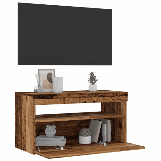 Móvel de TV - Modulo de TV - Armário de TV com luzes LED derivados de madeira madeira velha