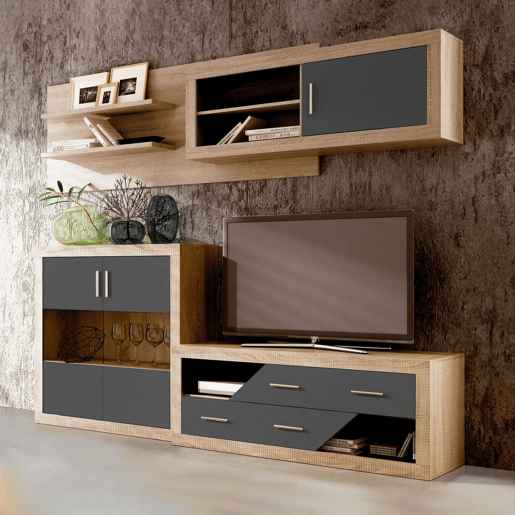 Unidade alta Nuka 1 porta com encosto Cambria - Grafite 245 x 65 x 26,3 cm