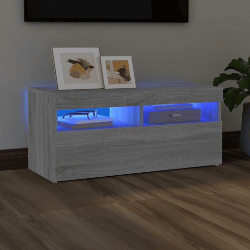 Móvel de TV - Modulo de TV - Armário de TV com luzes LED 90x35x40 cm cinzento sonoma