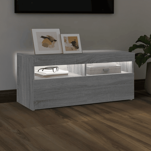 Móvel de TV - Modulo de TV - Armário de TV com luzes LED 90x35x40 cm cinzento sonoma