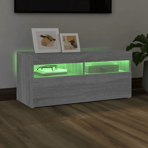 Móvel de TV - Modulo de TV - Armário de TV com luzes LED 90x35x40 cm cinzento sonoma