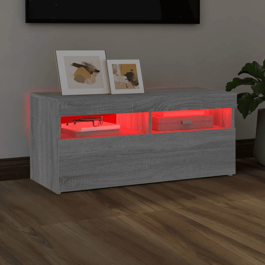 Móvel de TV - Modulo de TV - Armário de TV com luzes LED 90x35x40 cm cinzento sonoma