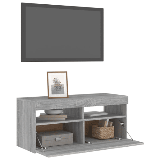 Móvel de TV - Modulo de TV - Armário de TV com luzes LED 90x35x40 cm cinzento sonoma