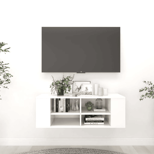 Armário de parede para TV - Módulos de TV 102x35x35 cm derivados madeira branco