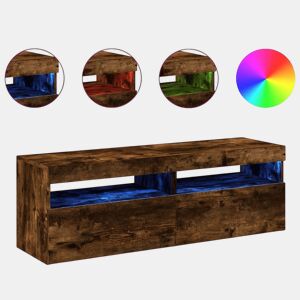 Móveis TV - Armários TV - Mesas cabeceira c LEDs 2 pcs 60x35x40 cm carvalho fumado