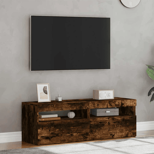Móveis TV - Armários TV - Mesas cabeceira c LEDs 2 pcs 60x35x40 cm carvalho fumado