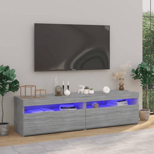 Móvel de TV - Modulo de TV - Armário de TV com luzes LED 2 pcs 75x35x40 cm cinzento sonoma