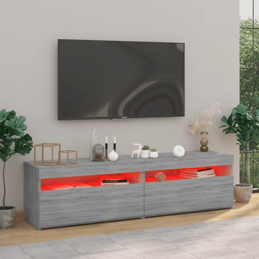 Móvel de TV - Modulo de TV - Armário de TV com luzes LED 2 pcs 75x35x40 cm cinzento sonoma