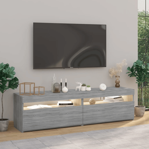 Móvel de TV - Modulo de TV - Armário de TV com luzes LED 2 pcs 75x35x40 cm cinzento sonoma