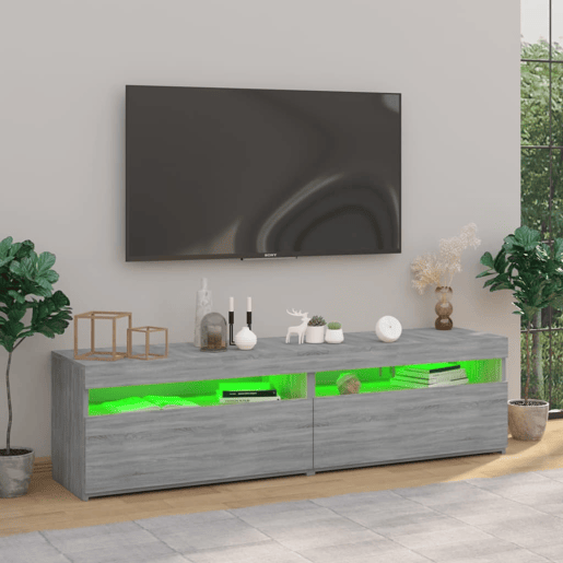 Móvel de TV - Modulo de TV - Armário de TV com luzes LED 2 pcs 75x35x40 cm cinzento sonoma