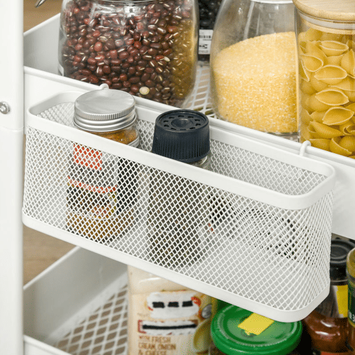 HOMCOM Carrinho de Cozinha em Aço com Rodas, Carrinho de Armazenamento de 3 Níveis, 4 Ganchos, 2 Cestos Suspensos e Pegador para Casa de Banho, Sala ou Quarto, 51,5x32x75,6 cm Branco