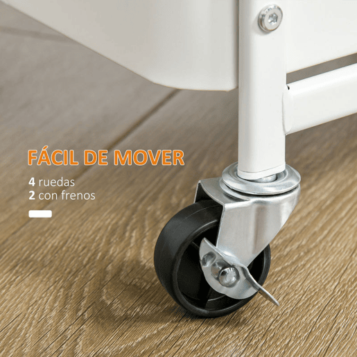 HOMCOM Carrinho de Cozinha em Aço com Rodas, Carrinho de Armazenamento de 3 Níveis, 4 Ganchos, 2 Cestos Suspensos e Pegador para Casa de Banho, Sala ou Quarto, 51,5x32x75,6 cm Branco