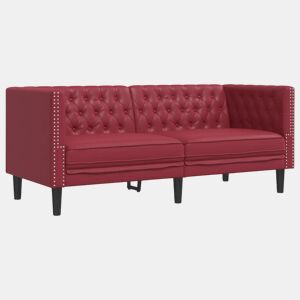 Sofá chesterfield 2 lugares - Sofá fixo couro artificial vermelho tinto