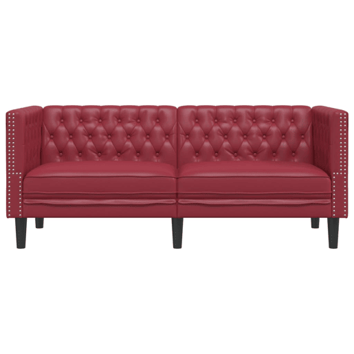 Sofá chesterfield 2 lugares - Sofá fixo couro artificial vermelho tinto