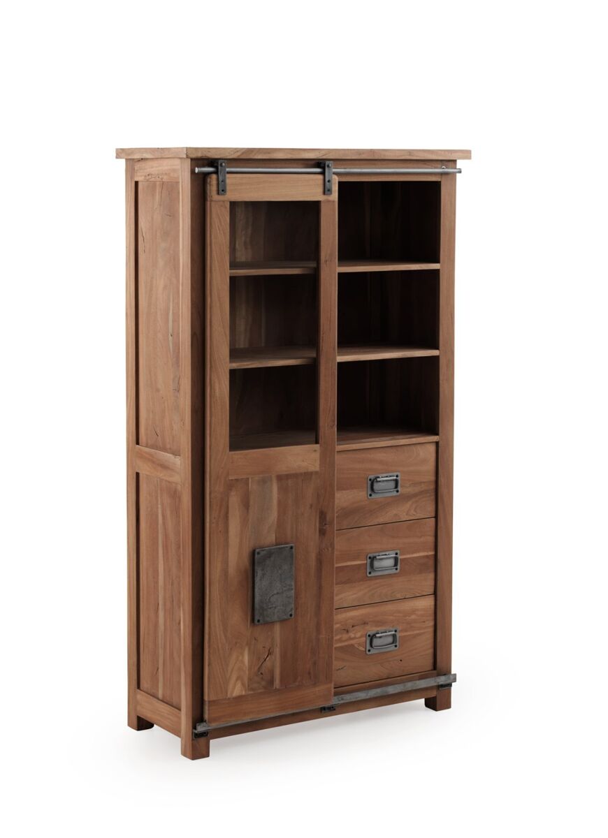 Vitrina de madera maciza de acacia reciclada