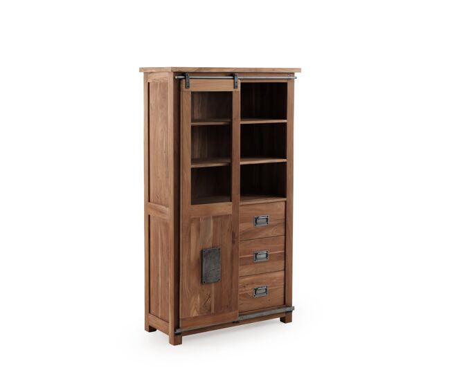 Vitrina de madera maciza de acacia reciclada