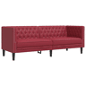 Sofá chesterfield 3 lugares - Sofá fixo couro artificial vermelho tinto