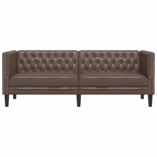 Sofá chesterfield 3 lugares - Sofá fixo couro artificial castanho Sofá chesterfield 3 lugares - Sofá fixo couro artificial castanho